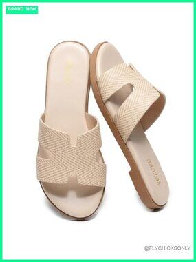 Leather Flat Sandals Slip On Open Toe Dressy Summer Slide Sandals Comfortable
